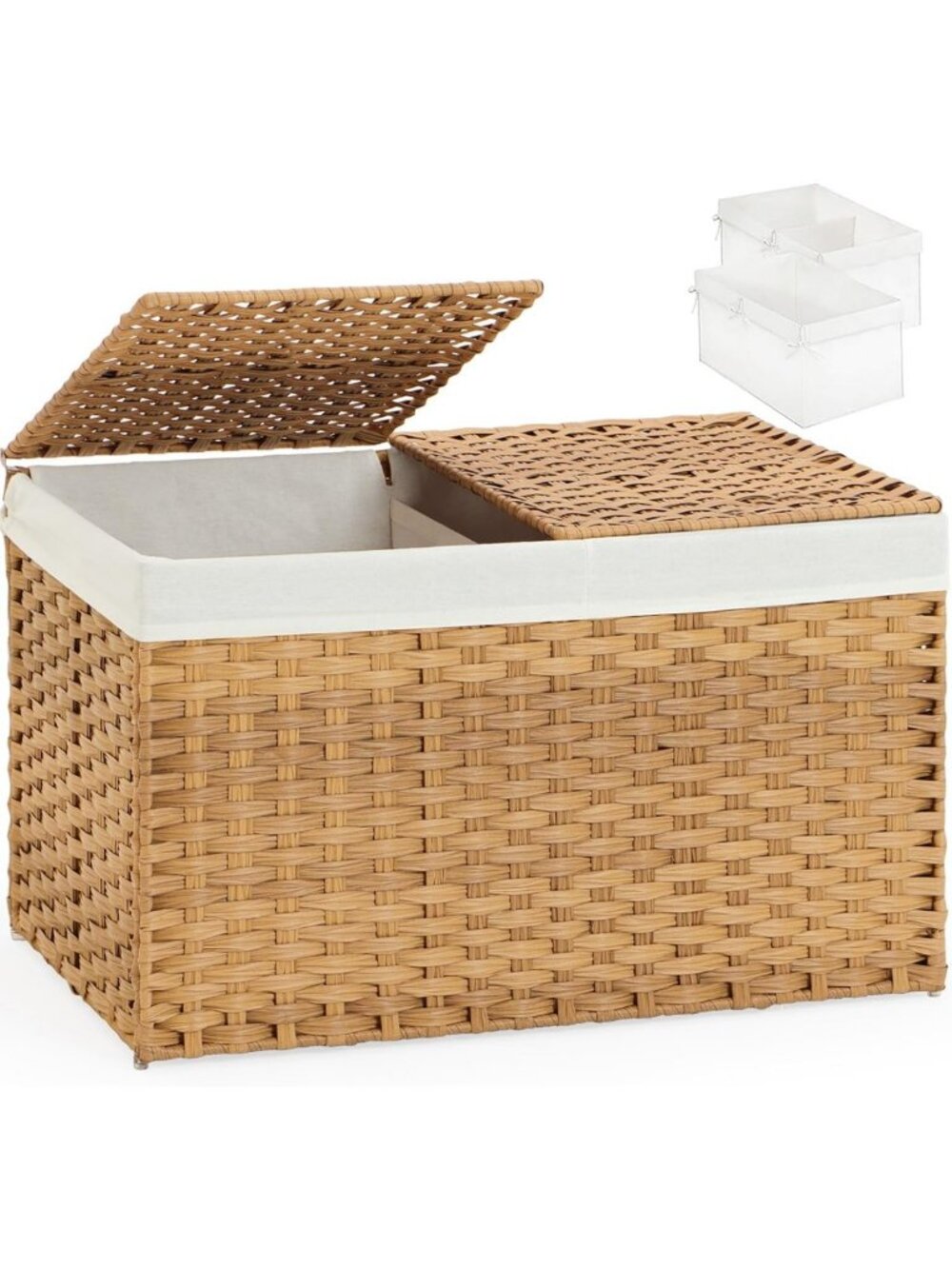 Stylish Rattan Storage Basket with Lid - 2-Pack Natural Woven Bins for